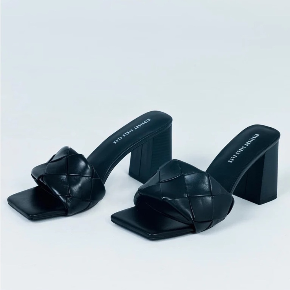 Princess Polly BISOU Woven Black Square Block Heels Size 8